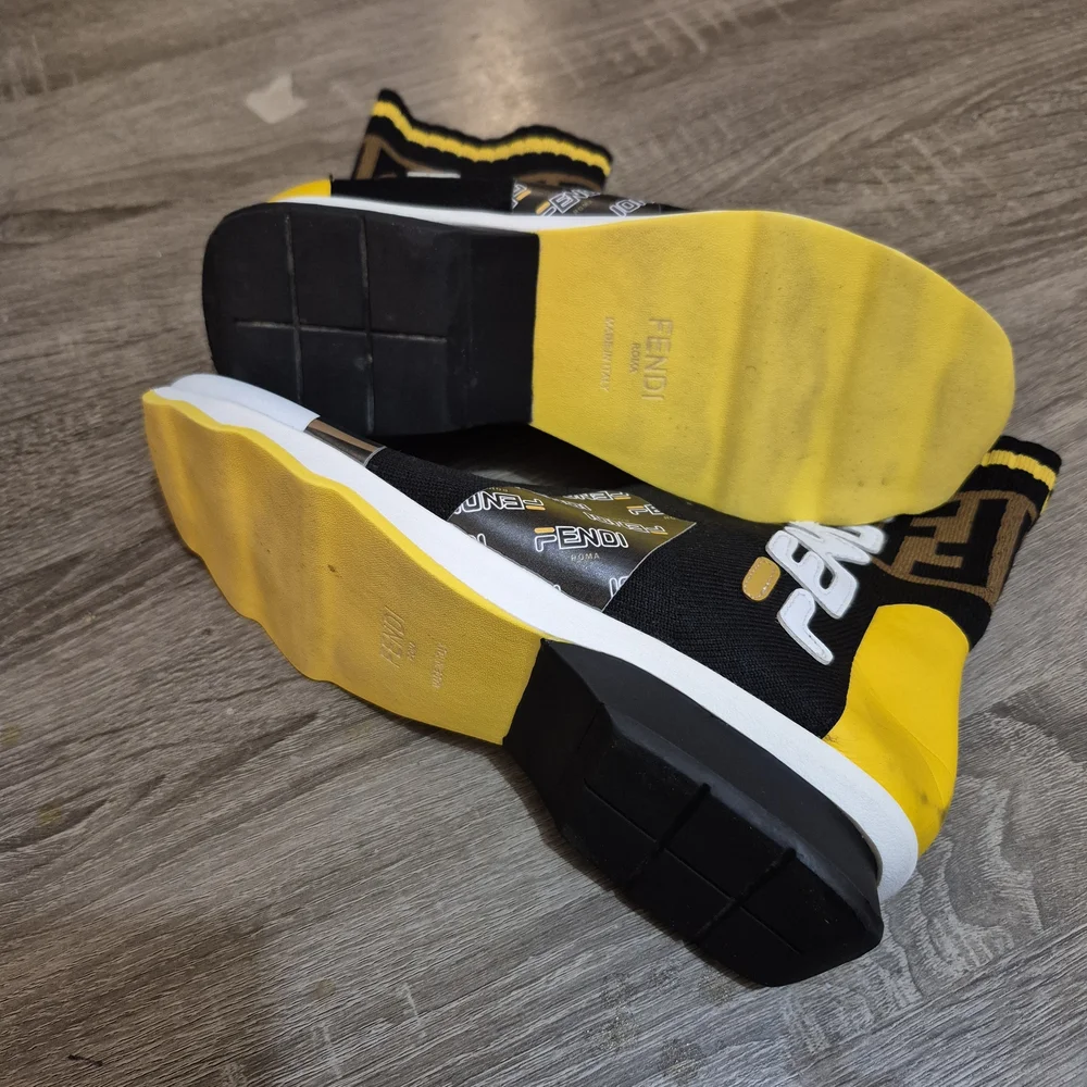 Fendi  Black, Yellow, and Brown Sock Boots - Picture 6 of 12